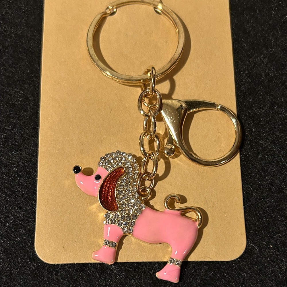 Pink Poodle Keychain with Rhinestones